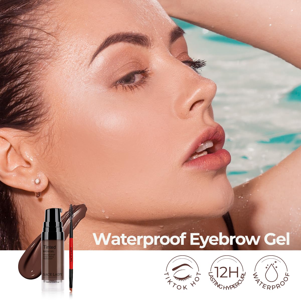 SACE LADY 3D Eyebrow Gel Waterproof, Light Brown, 0.2Fl Oz SACE LADY