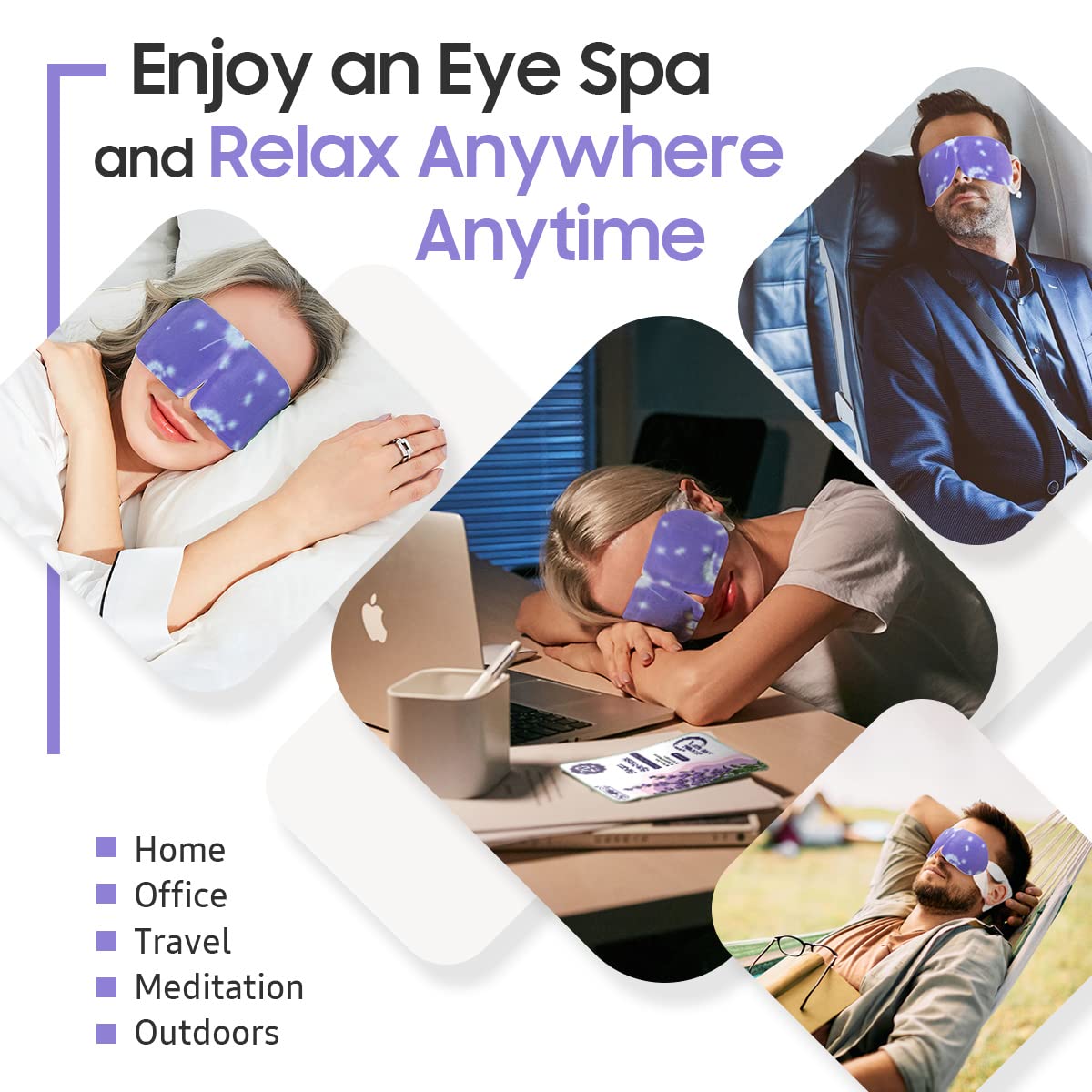 BeHoomi Steam Eye Mask, 10Packs Heated Eye Mask, Self Heating Disposable SPA Warm Compress for Eyes Sleep Mask, Travel Essentials & Relaxation Gifts for Women (Lavender Scent) BeHoomi