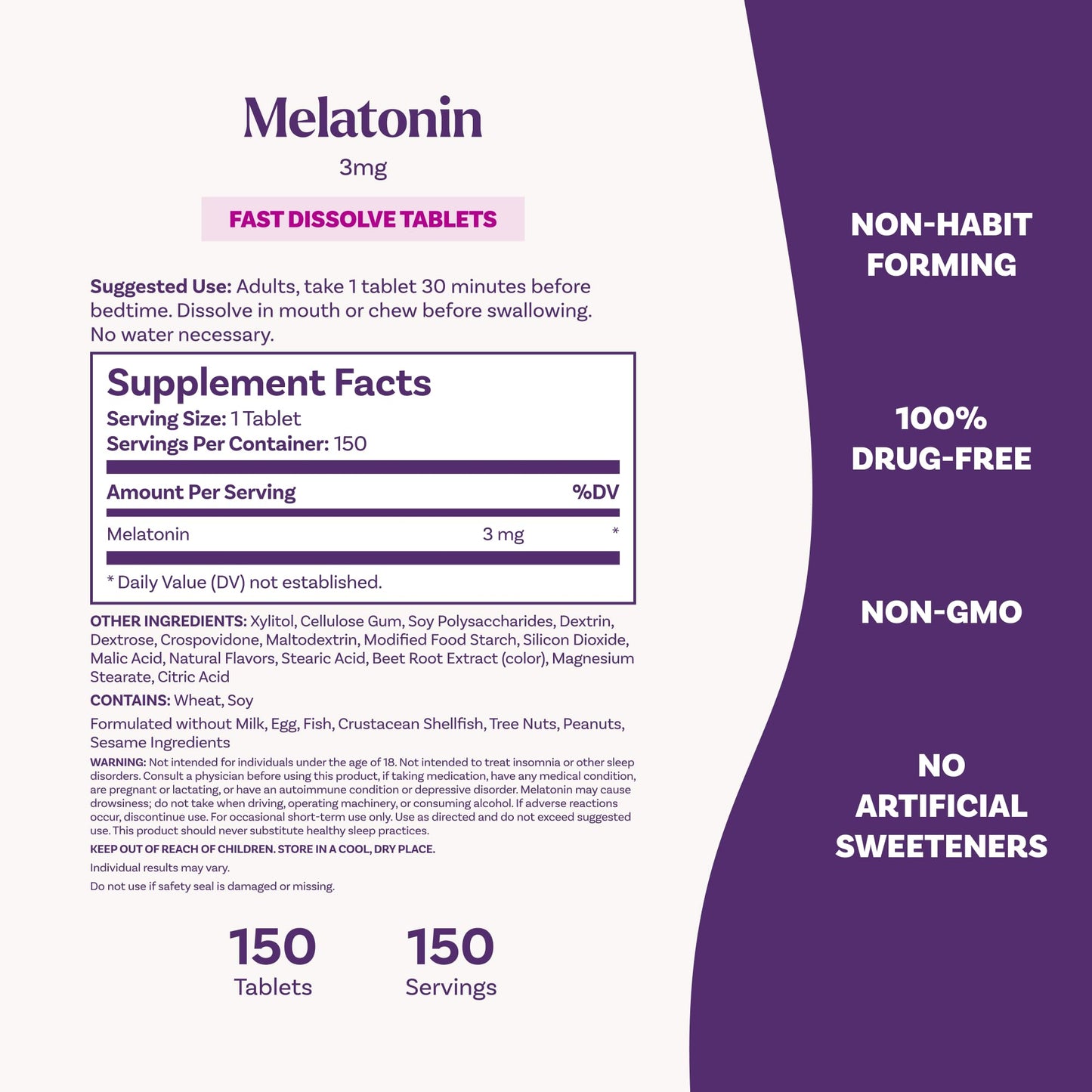 Natrol Fast Dissolve Melatonin 3 mg, Melatonin Supplements for Restful Sleep, Sleep Support for Adults, 150 Strawberry-Flavored Tablets Natrol