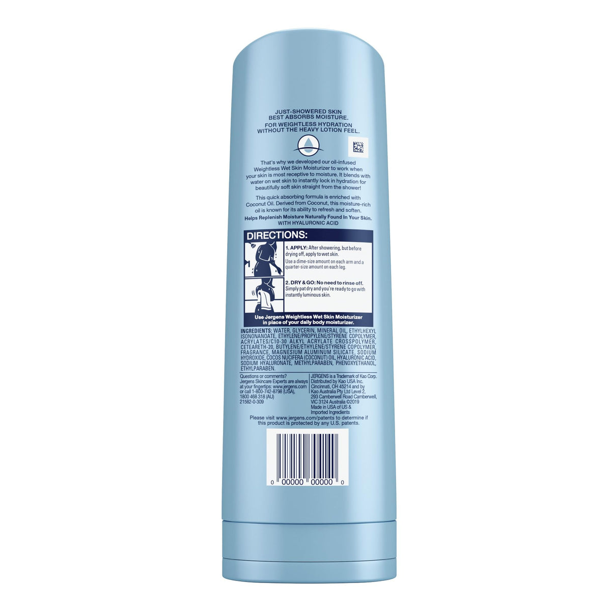 Jergens Wet Skin Body Lotion with Coconut Oil, In Shower Lotion for Dry Skin, Fast-Absorbing, Non-Sticky, Dermatologist Tested, 10 Ounce Jergens