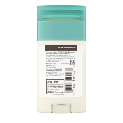 Aveeno Kids Continuous Protection Zinc Oxide Mineral Sunscreen Stick for Sensitive Skin, Face & Body Sunscreen Stick for Kids Aveeno