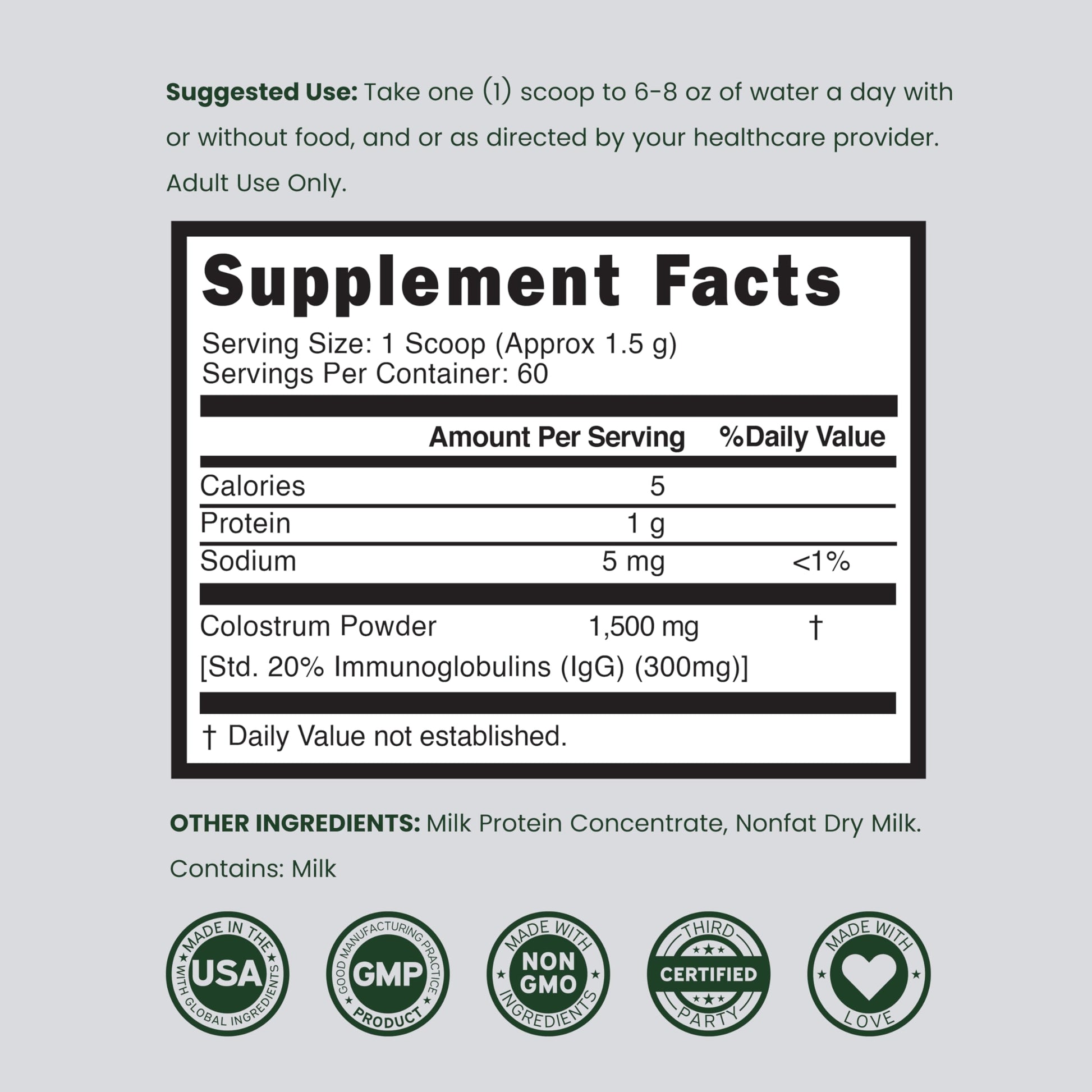 Colostrum Supplement Powder 90g (60 Servings of 1.5g Pure Bovine Colostrum Std. to Contain 20% IgG Immunoglobulins) Grass Fed Powder - No Fillers, Third Party Tested, Unflavored & Non-GMO DORADO NUTRITION buy australia supplements