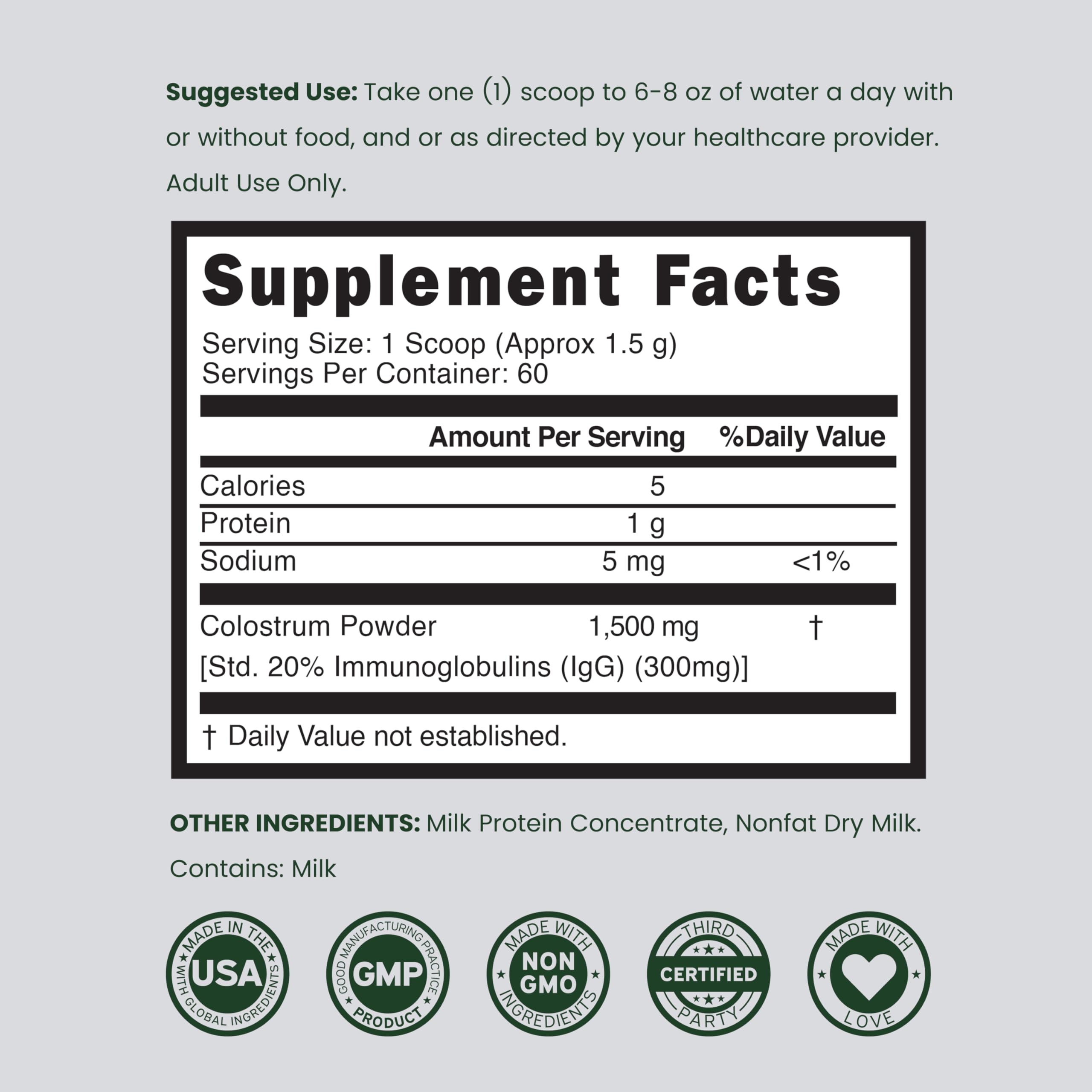 Colostrum Supplement Powder 90g (60 Servings of 1.5g Pure Bovine Colostrum Std. to Contain 20% IgG Immunoglobulins) Grass Fed Powder - No Fillers, Third Party Tested, Unflavored & Non-GMO DORADO NUTRITION buy australia supplements