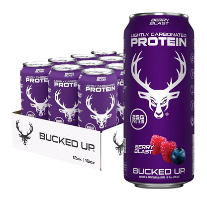 Bucked Up Lightly Carbonated Protein Soda | 25g Whey Isolate - Zero Sugar, Low Calorie, Caffeine Free, Clean Drink | Sparkling Protein Soda - 12 Pack, 16 oz Cans (Berry Blast)