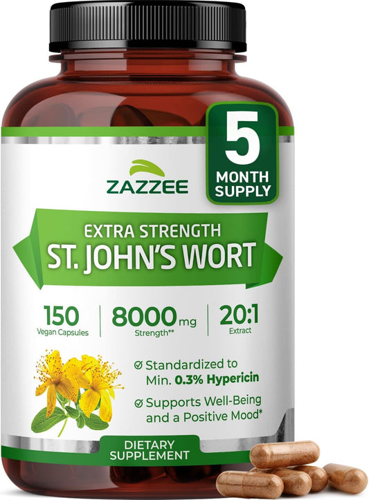 Zazzee Extra Strength St. John’s Wort 20:1 Extract, 0.3% Hypericin, Vegan | 150 Capsules, 5 Month Supply, Mood & Emotional Wellness Support, Hypericum Perforatum, Herbal Supplement, Non-GMO Made in USA Gsupps Australia