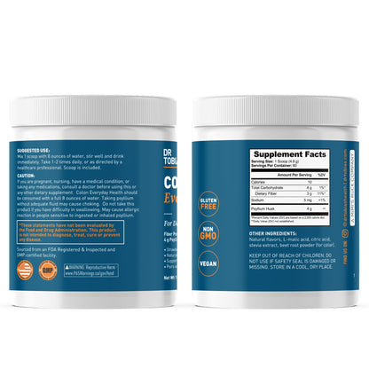 Dr. Tobias Colon Everyday Health - Gut Health for Women & Men - Psyllium Fiber Powder Drink with 4g Psyllium Husk Powder per Serving, Vegan, Gluten Free, Non-GMO, Strawberry Flavor, 60 Servings