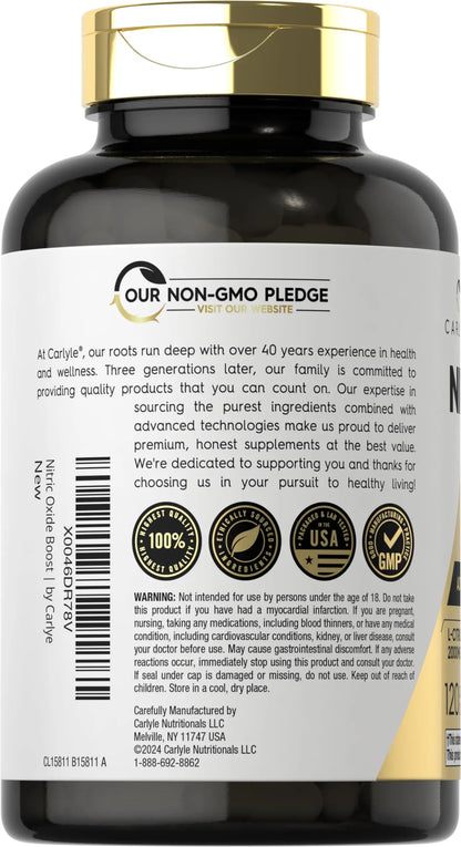 Carlyle Nitric Oxide Supplement 3000mg | 120 Capsules | with L-Arginine & L-Citrulline | for Men & Women | Pre & Post Workout | Non-GMO, Gluten Free Carlyle