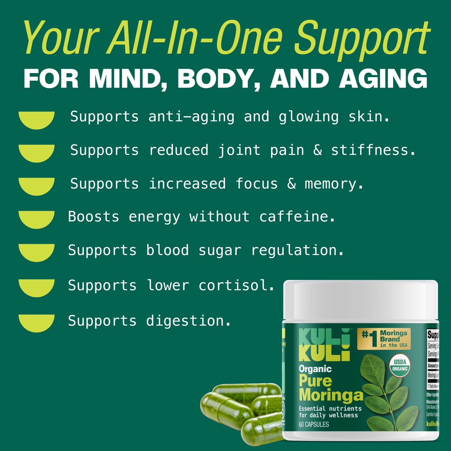 KULI KULI Organic Pure Moringa Capsules, 60 CT Kuli Kuli