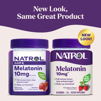 Natrol 10 mg Melatonin Gummies, Sleep Support for Adults, Melatonin Supplements for Sleeping, 90 Strawberry-Flavored Gummies, 45 Day Supply Natrol