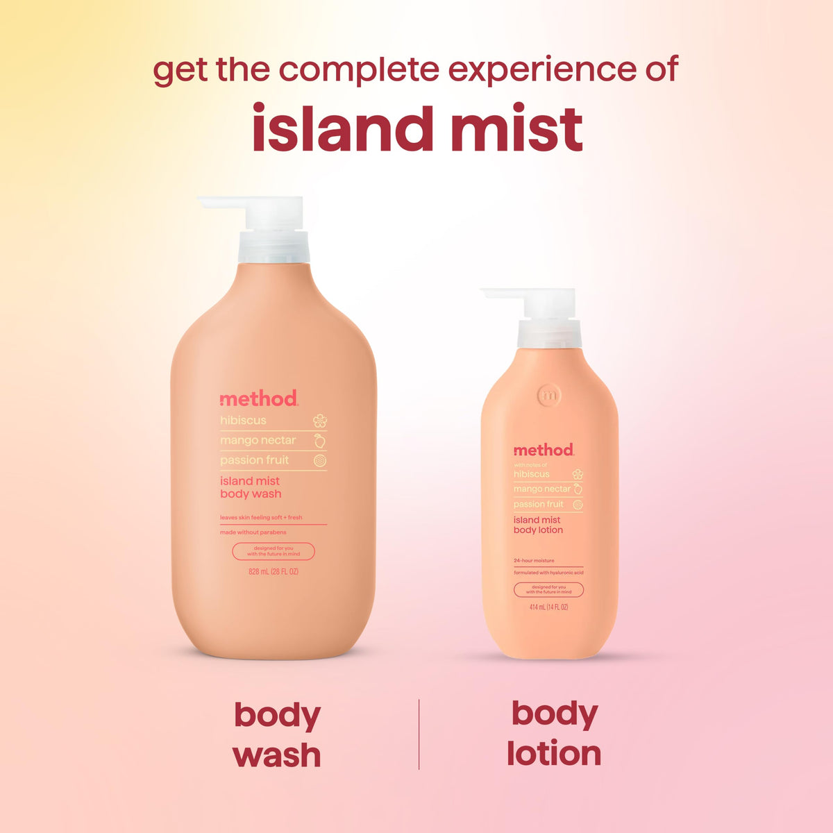 Method Body Wash, Island Mist-Leaves Skin Feeling Soft & Moisturized, Made Without Parabens, Notes of Hibiscus, Mango Nectar & Passion Fruit, 28 fl oz Method