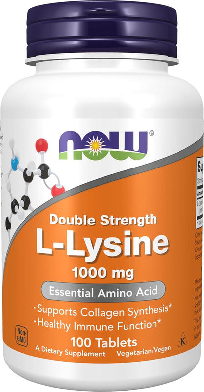 NOW Foods Supplements, (L-Lysine Hydrochloride) 1,000 mg, Double Strength, Amino Acid, 100 Tablets Gsupps Australia