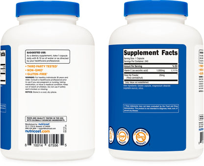 Nutricost Vitamin C with Rose Hips 1025mg, 240 Capsules - Vitamin C 1,000mg, Rose Hips 25mg, Premium Nutricost