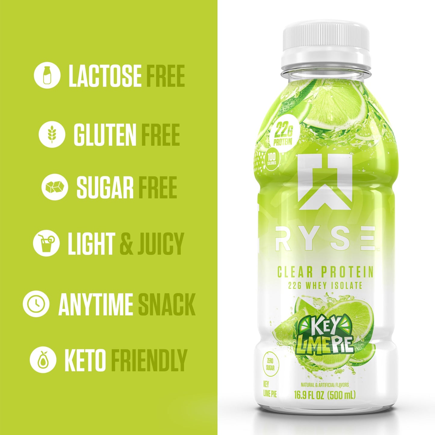 RYSE Clear Protein Drink - Variety Pack - 100 Calories, 22g Whey Isolate Protein Shake, Sugar-Free, 0g Fat & Lactose-Free - Refreshing Ready-to-Drink Beverage - 16.9 fl oz Bottles (12-Pack)