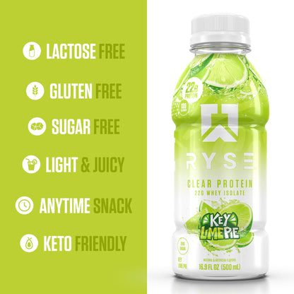 RYSE Clear Protein Drink - Variety Pack - 100 Calories, 22g Whey Isolate Protein Shake, Sugar-Free, 0g Fat & Lactose-Free - Refreshing Ready-to-Drink Beverage - 16.9 fl oz Bottles (12-Pack)