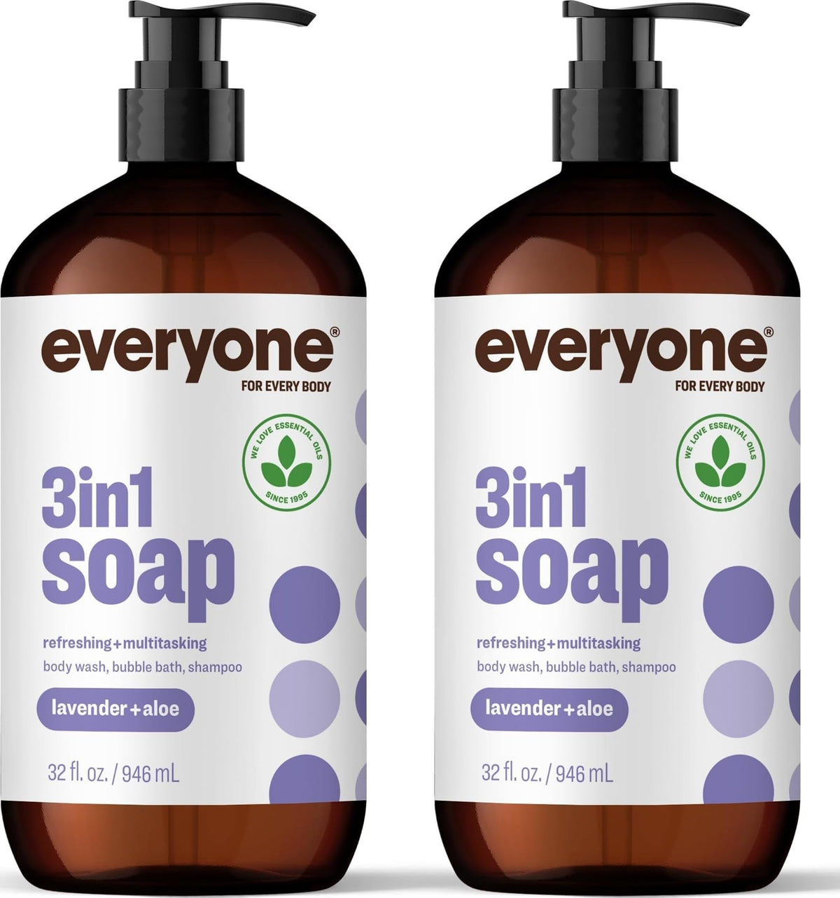 Everyone 3-in-1 Soap Body Wash Bubble Bath Shampoo Lavender Aloe 32oz 2pk everyone for every body