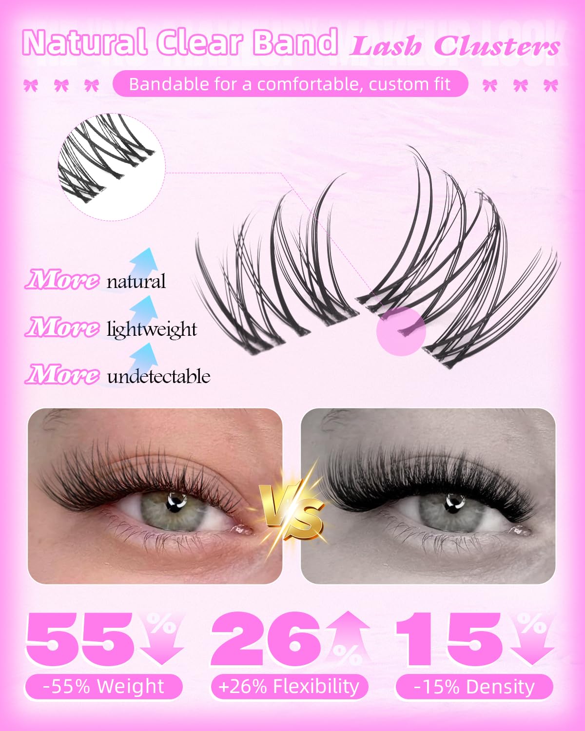 Natural Lash Clusters Venus Wispy Cluster Eyelash Extensions Invisible Thin Band Eyelash Cluster 8-16mm DIY Lash Extensions with Clear Band Individual Lashes Clusters Natural Look by WTVANE wtvane