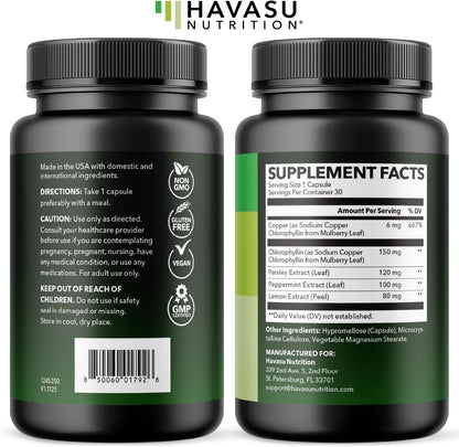 Chlorophyll Pills for Internal Cleanse & Balance, 30 Count, Internal Detox | Skin Health and Body Deodorizing Supplement with Parsley Peppermint & Lemon Extract, Vegan Non-GMO Chlorophyll Capsules Gsupps Australia
