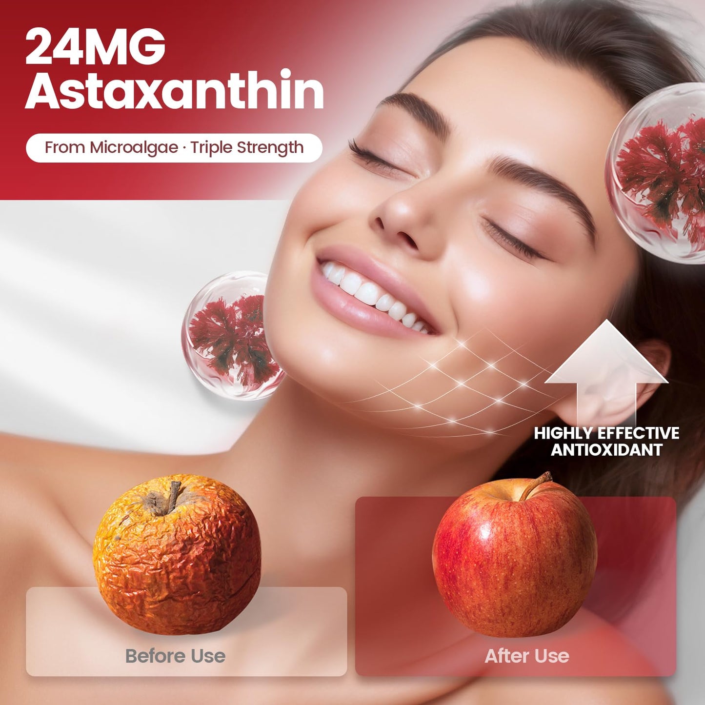 10 in 1 Astaxanthin Supplements 24mg, 4 Month Supply, Astaxantina Antioxidant from Fresh Haematococcus Pluvialis, Contains Lycopene, Grape Seed, Vitamin E VivoNu