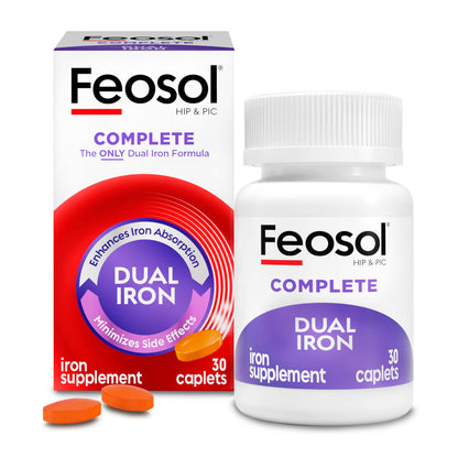 Feosol Complete Iron Supplement Caplets, Bifera Iron for High Absorption, Heme and Non-Heme Dual Action Minimizes Side Effects, 1 Per Day Feosol