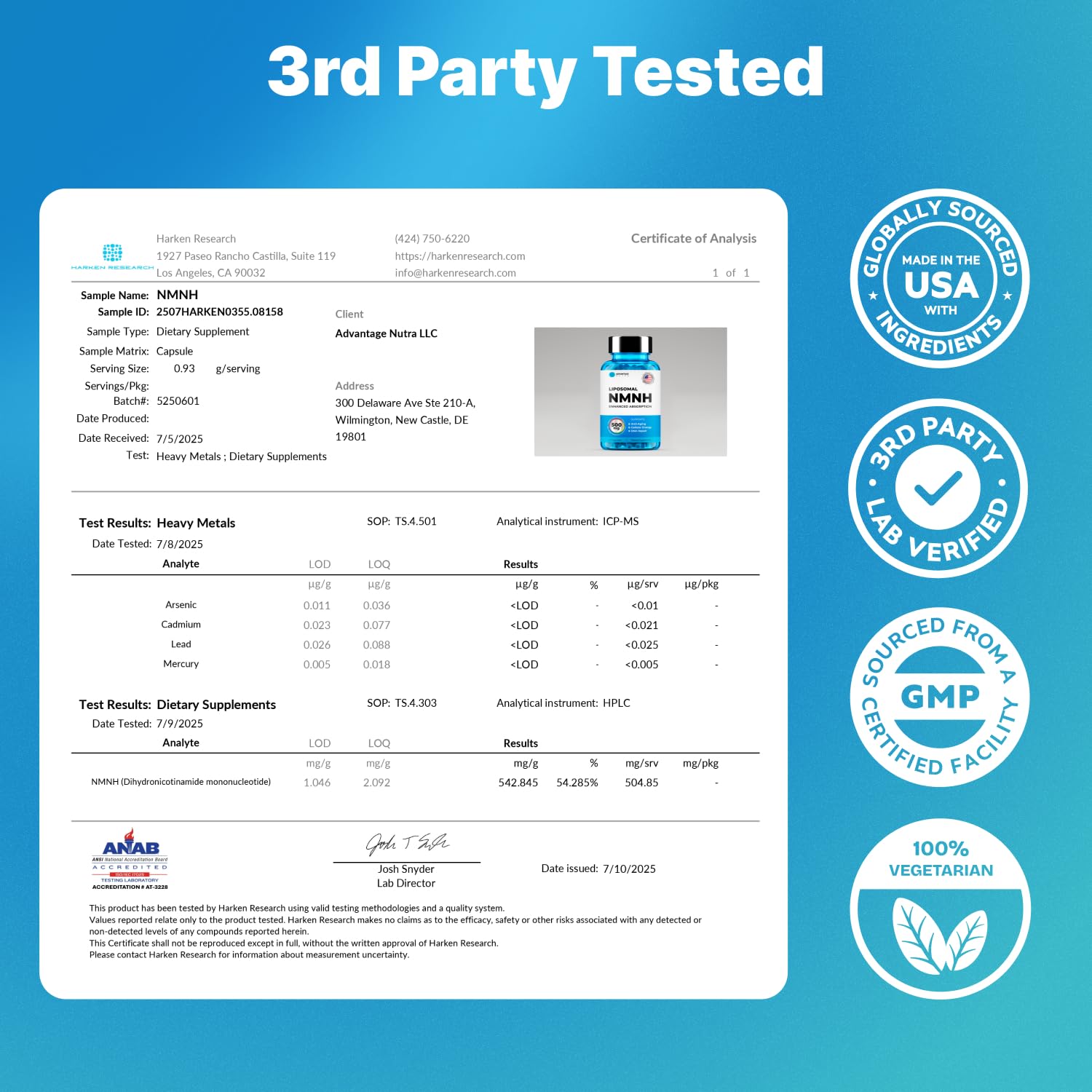 Liposomal NMNH 500 MG - NMN Supplement Alternative - NAD Supplements for Women & Men | Healthy Anti Aging - Cell Support for Energy, Focus & Skin - Advanced NAD+ Resveratrol 3-Party Tested | 1 Pack AdvantageNutra buy australia supplements