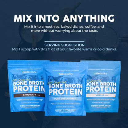 Paleovalley 100% Grass Fed Beef Bone Broth Protein Powder - Rich in Collagen Peptides for Hair, Skin, Gut Health, Bone and Joint Support Paleovalley