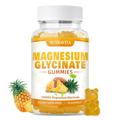 Magnesium Glycinate Gummies 1000mg with Magnesium L-Threonate,Chelated Magnesium Potassium Complex Supplement with VitD, B6, CoQ10, Calcium,Supports for Memory, Calm, Nutravita