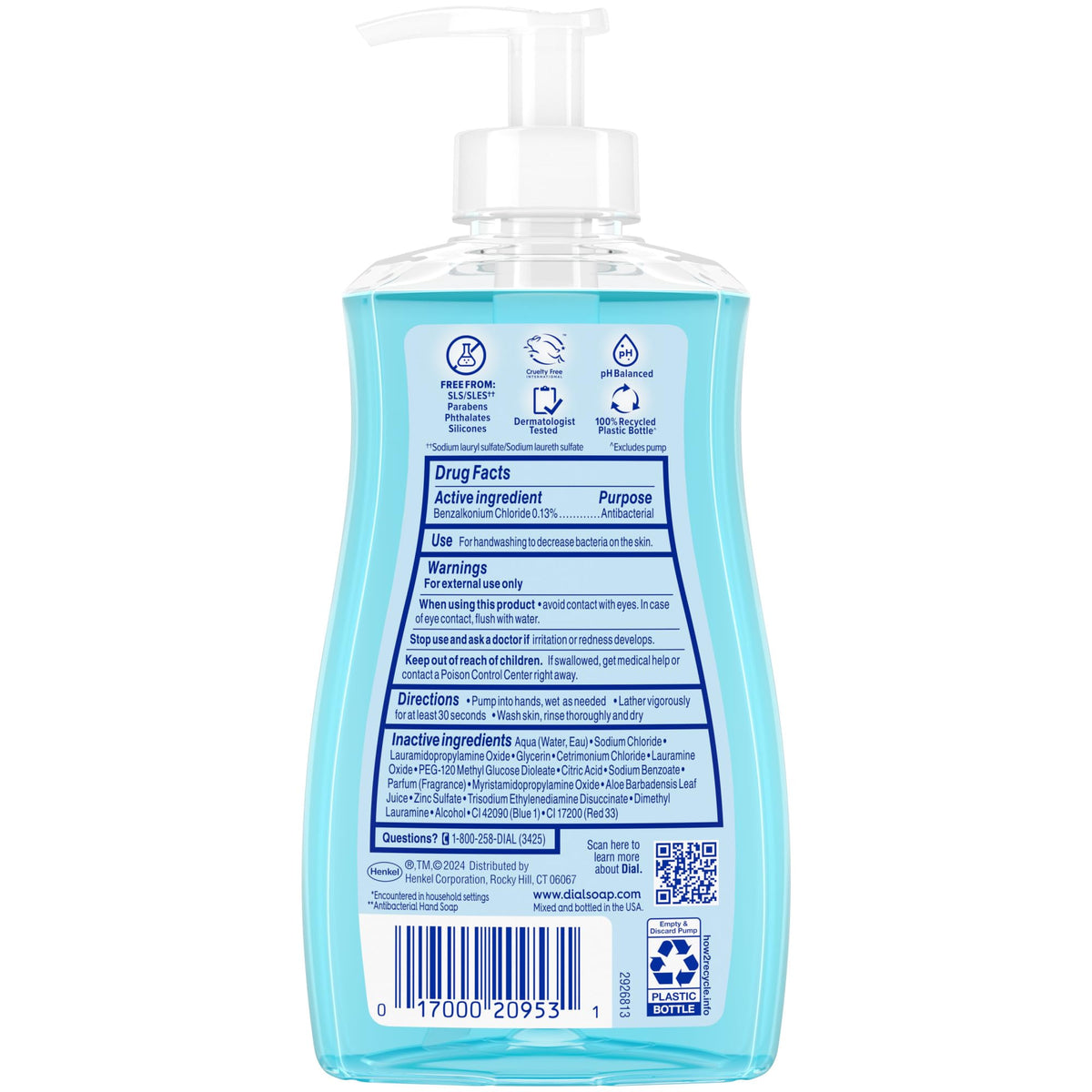 Dial Antibacterial Defense Liquid Hand Soap + Aloe, Spring Water Scent, 11 Fl Oz (Pack of 4), Dermatologist-Tested Hand Wash, Gentle Formula Dial