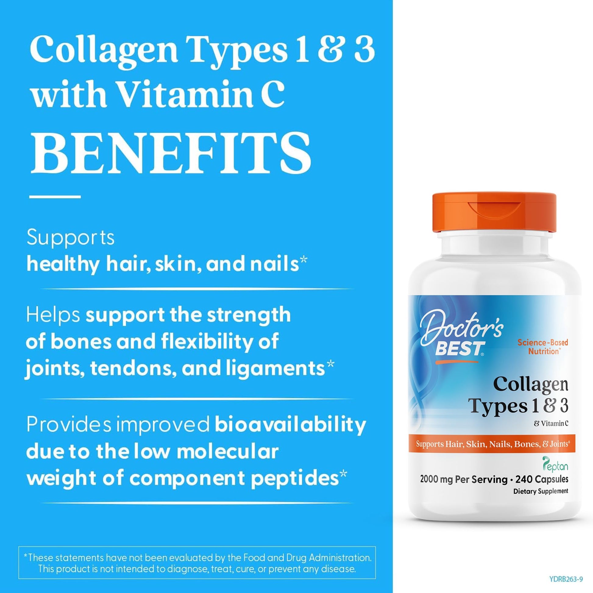 Doctor's Best Collagen Types 1 & 3 with Vitamin C, Non-GMO, Gluten Free, Soy Free, Supports Hair, Skin, Nails, Tendons & Bones, 500 mg, 240 Caps (DRB-00263) Doctor's BEST buy australia supplements