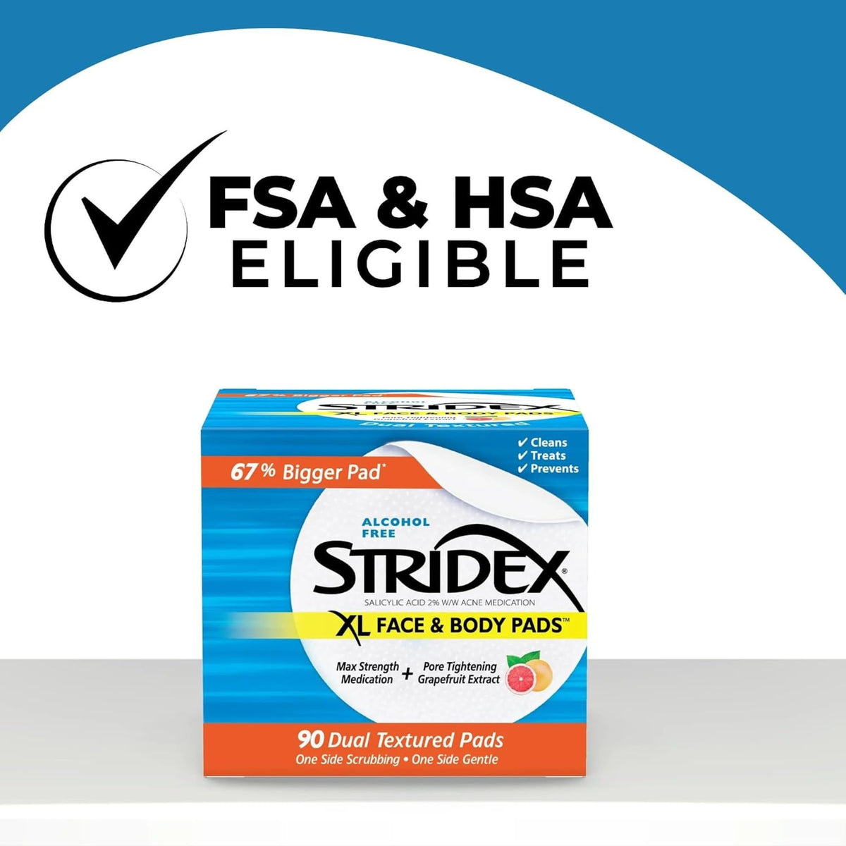 Stridex XL Face Body Pads, Exfoliating Salicylic Acid Acne Treatment, 90 Ct Stridex