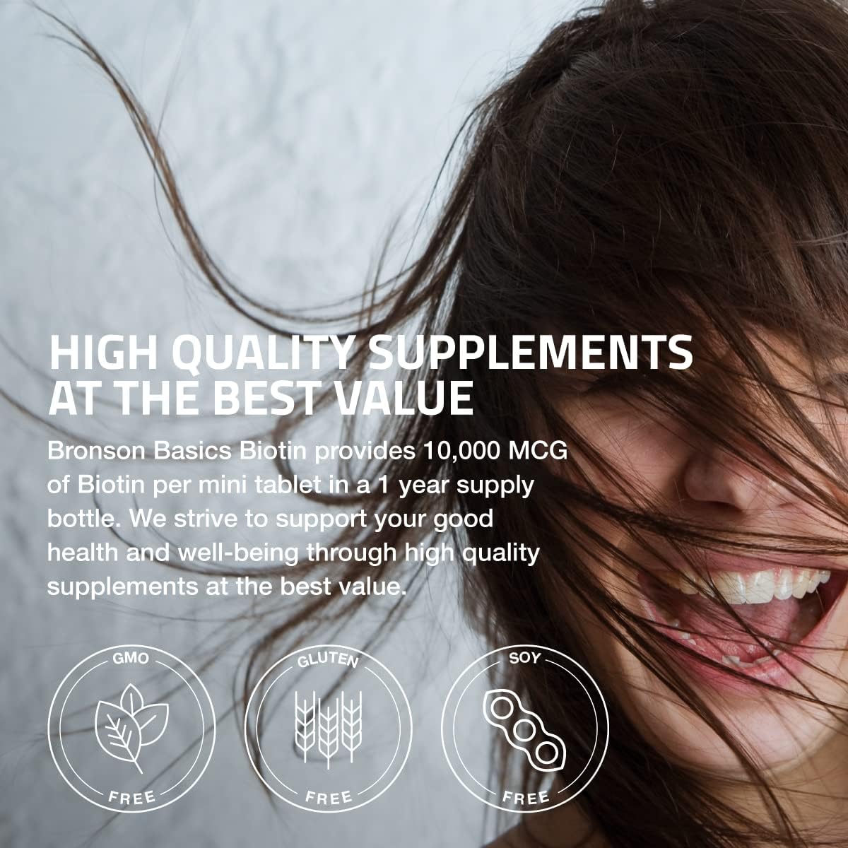 Bronson Biotin 10,000mcg, Supports Healthy Hair, Skin and Nails, Vegetarian, Non-GMO, 150 Tablets Bronson