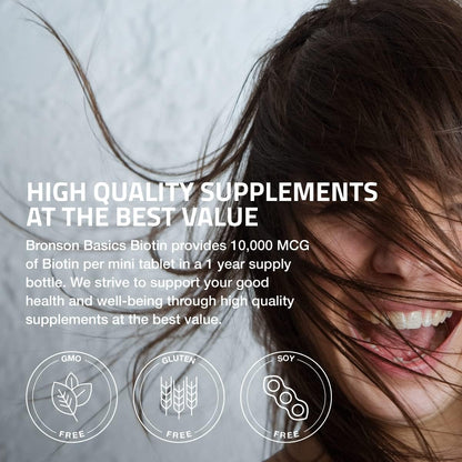 Bronson Biotin 10,000mcg, Supports Healthy Hair, Skin and Nails, Vegetarian, Non-GMO, 150 Tablets Bronson