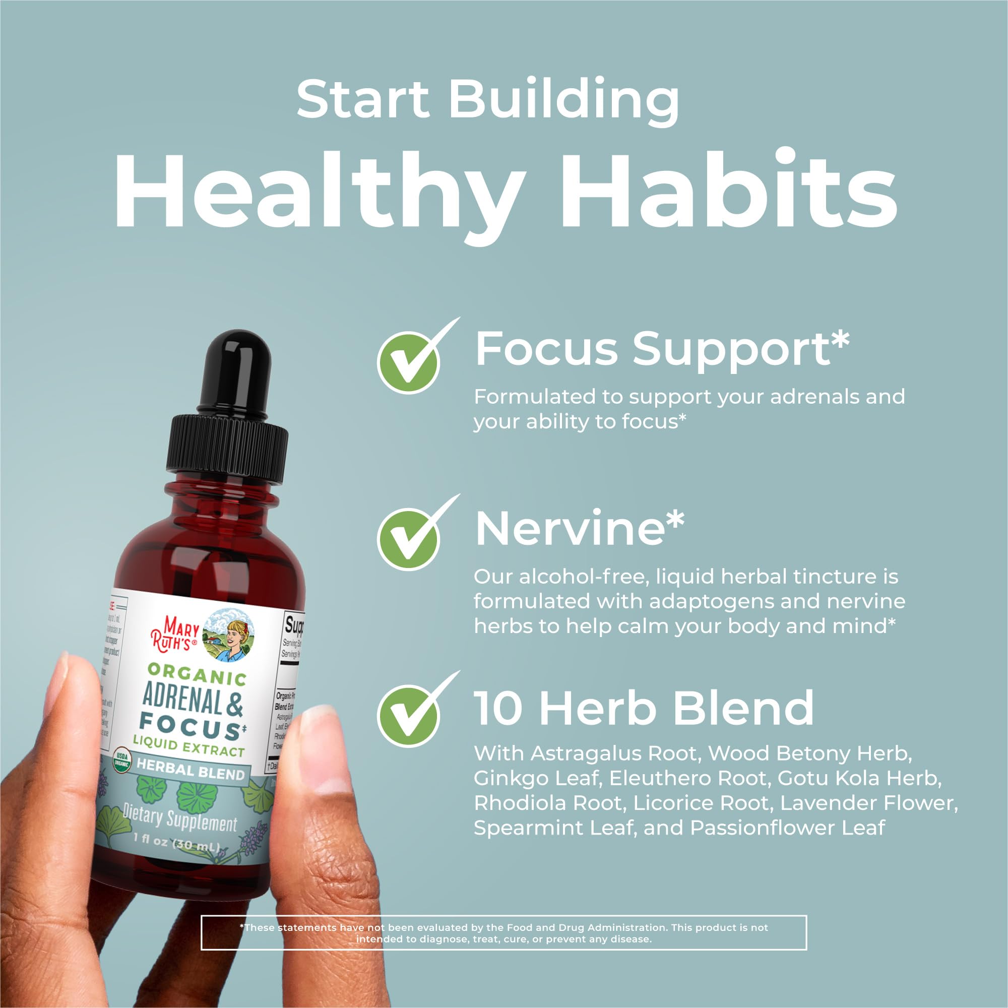 MaryRuth Organics - USDA Organic Brain Nootropic Supplement for Adults with Ginkgo Biloba & Astragalus | Focus & Adrenal Support | Brain & Memory Drops | Vegan | Non-GMO | Gluten Free | 30 Servings MARYRUTH'S buy australia supplements