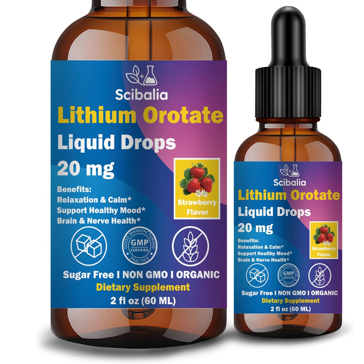 Scibalia Lithium Orotate Liquid Drops 20mg, Potency 11-in-1 Lithium Supplement w. NAC Magnesium Ashwagandha Theanine Vitamin D3 B6 B12 for Memory Brain Mood Cognitive Support, Scibalia