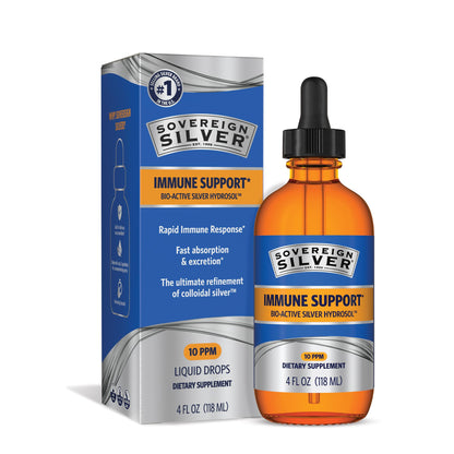 Sovereign Silver Immune Support - Colloidal Silver, Bio-Active Silver Hydrosol, 10 ppm, Liquid Dropper, 4 Fl Oz, (118 mL) Sovereign Silver