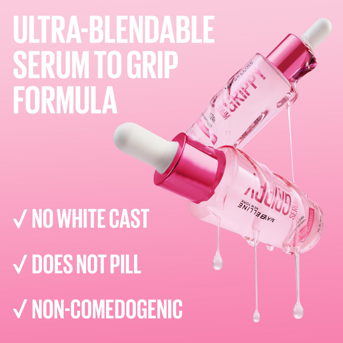 Maybelline Grippy Serum Primer, Hydrating Makeup Primer with 2% Niacinamide For Up To 24HR Make Up Wear, Clear, 1 Count MAYBELLINE