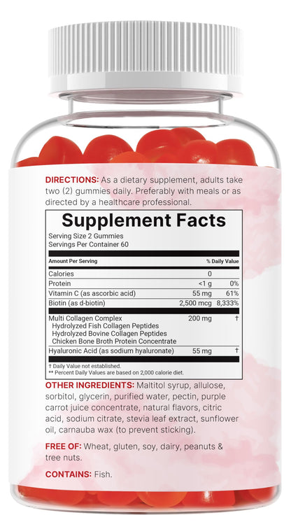 Micro Ingredients Multi Collagen Peptides, 120 Collagen Gummies | Type I,II,III,V,X Protein with Biotin, Hyaluronic Acid, & Vitamin C Complex | Pomegranate & Berry Flavored Micro Ingredients