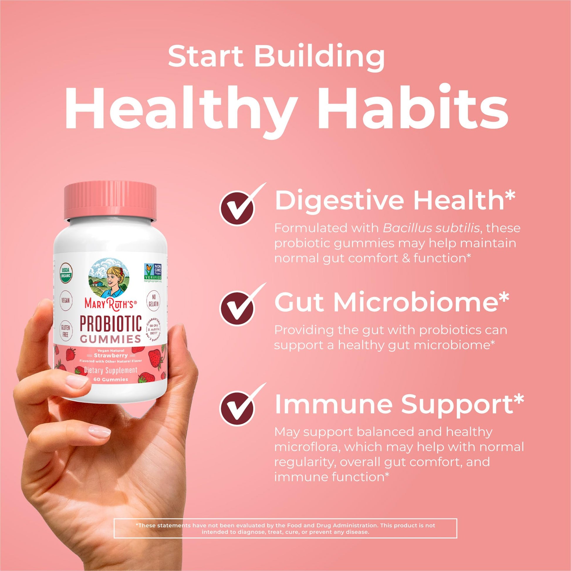 MARYRUTH'S USDA Organic Probiotic Gummies Probiotic Digestive Support | Immune Support | Digestive & Gut Health Supplement | 5 Billion CFU MARYRUTH'S