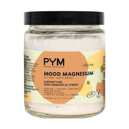 PYM Mood Magnesium Powder to Support Stress & Better Sleep, 30 Servings - Magnesium Glycinate, Magnesium Malate & l-Threonate, Yuzu Citrus | Non-GMO PYM Health