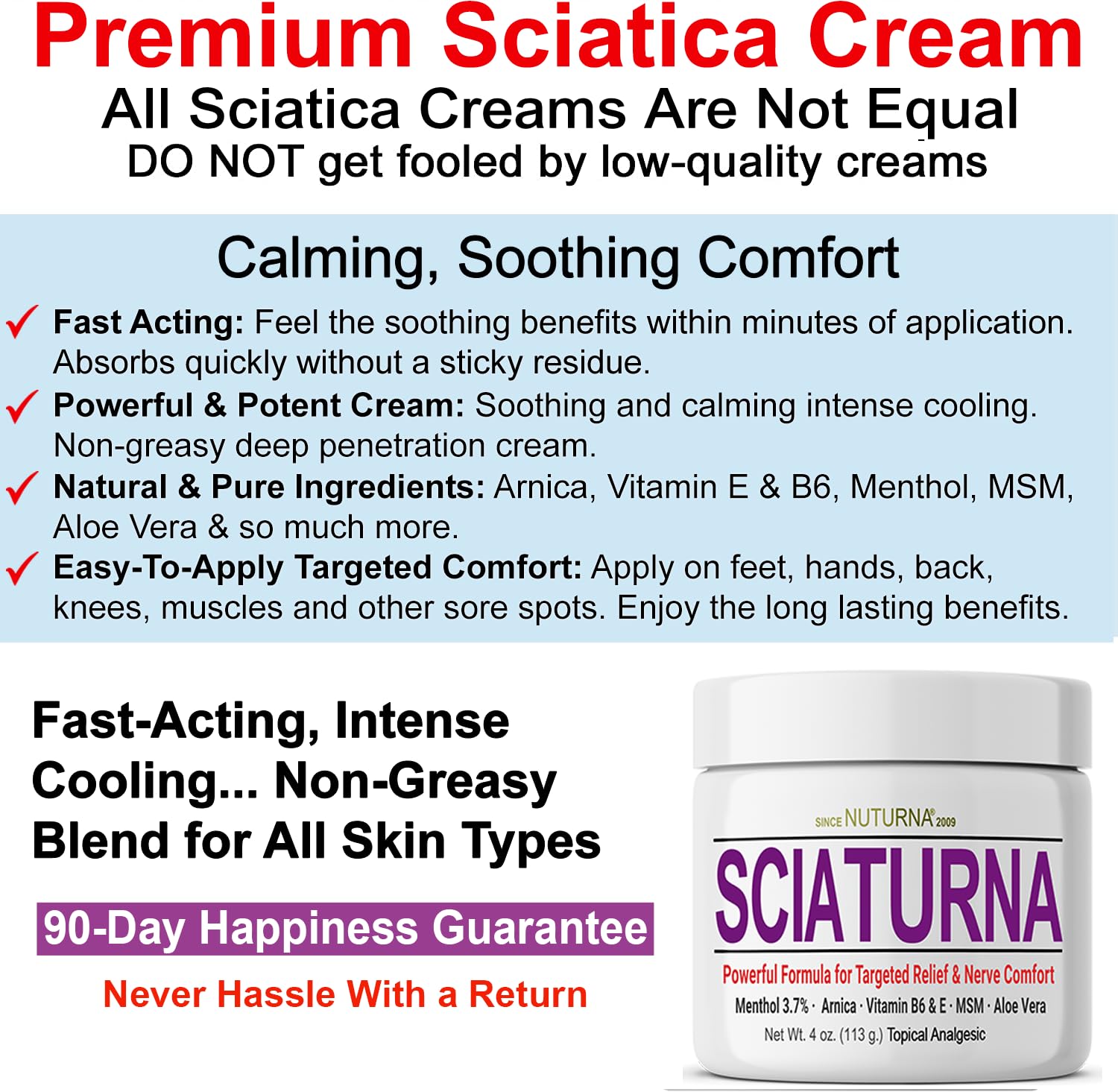 Sciatica Nerve Cream - Maximum Strength Comfort Cream for Feet, Hands, Legs, Toes, Back - Natural Ultra Strength Arnica, MSM, Menthol, Soothing Comfort, 2 Oz Nuturna buy australia supplements