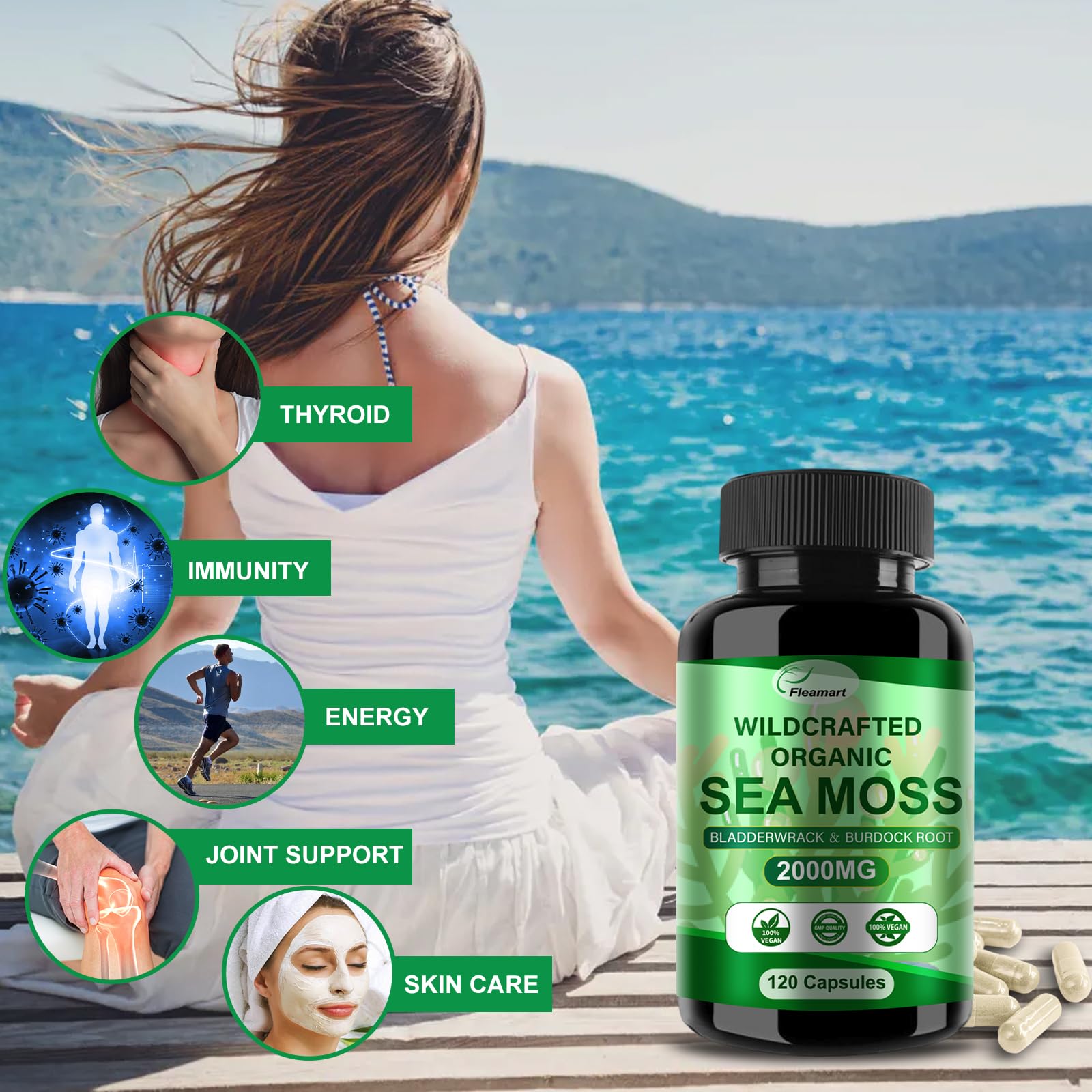 Fleamart Irish Sea Moss Capsules 120ct Raw Organic Sea Moss Wildcrafted Bladderwrack Fleamart buy australia supplements