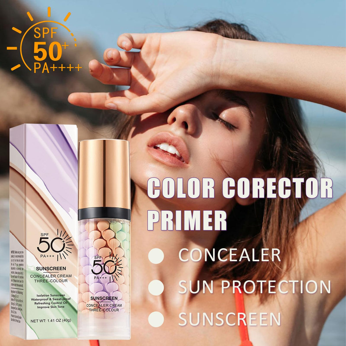 3 In 1 Primer for Face Before Makeup, SPF 50+, Sunscreen Isolation Cream Sulily