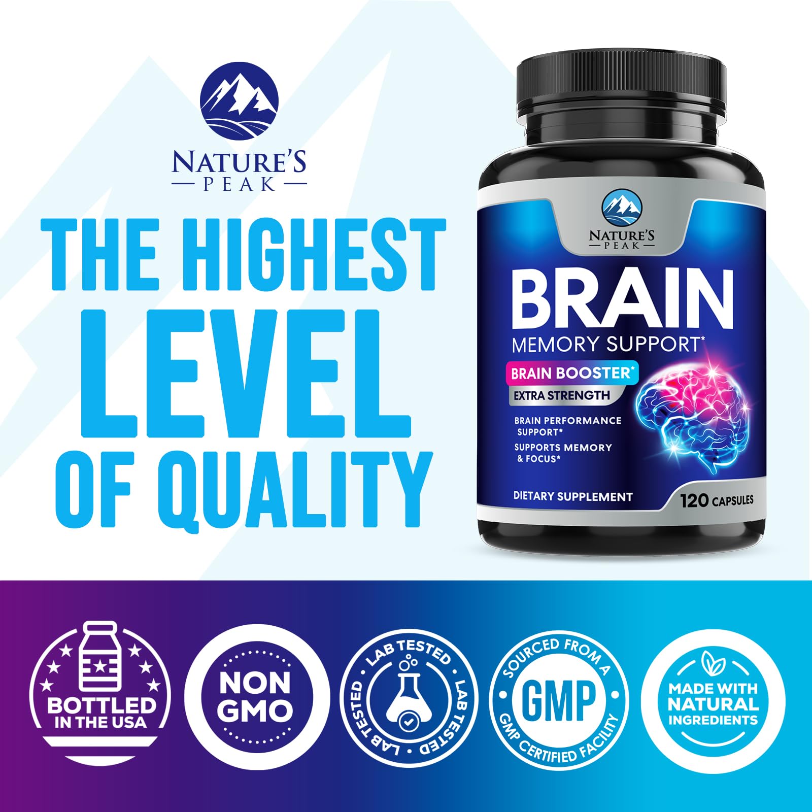Brain Memory Supplement - 3X Strength Nootropics for Concentration, Clarity & Focus Support - Brain Health Cognitive Vitamins with Bacopa, Phosphatidylserine & DMAE, Brain Booster Pills, 120 Capsules Nature's Peak buy australia supplements