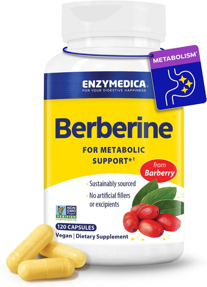 Enzymedica Berberine HCl Supplement 510 mg - Berberine Capsules for Men & Women, Natural Metabolic Health Support, Vegan, Gluten Free, Non-GMO - 120 Targeted Release Caps Gsupps Australia