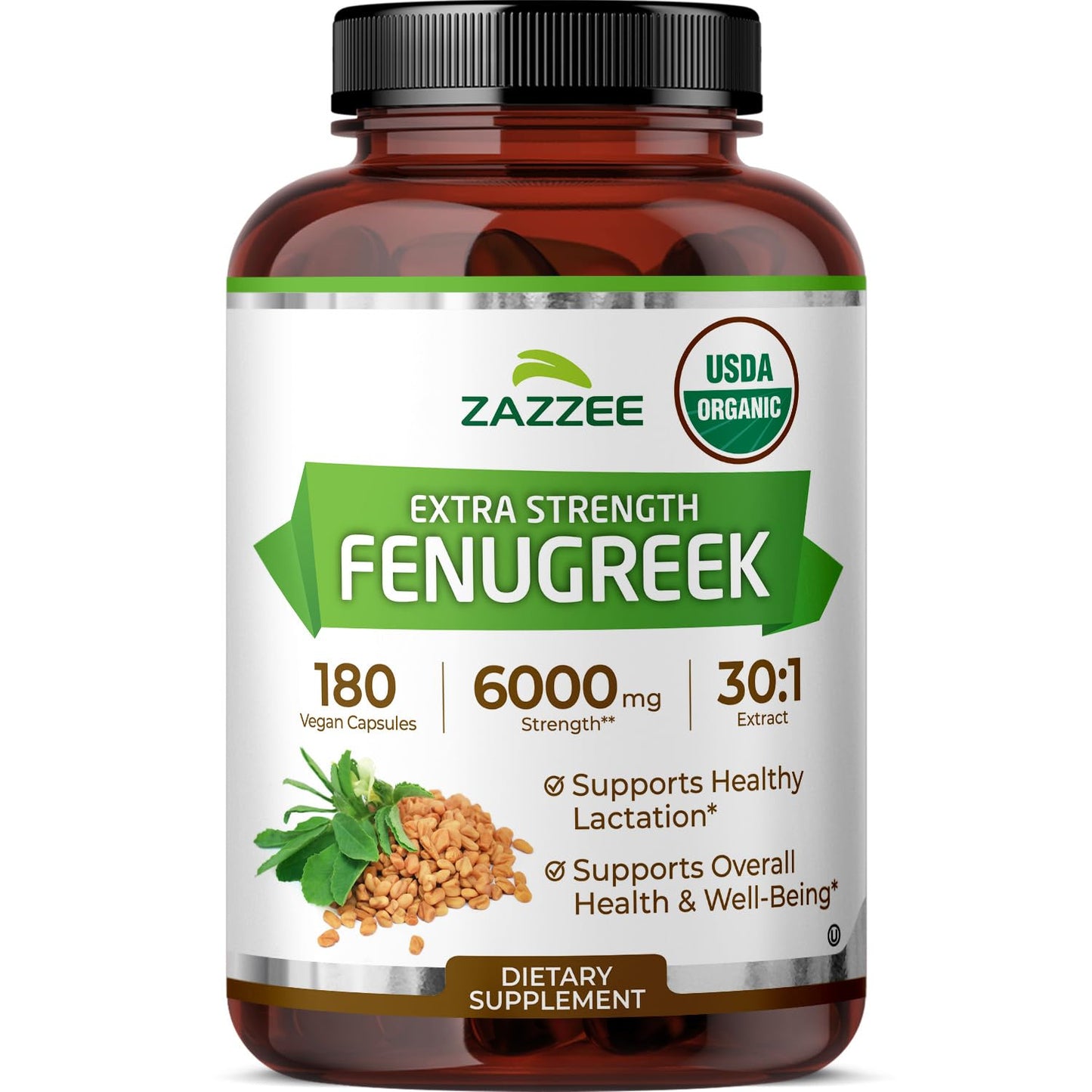 Zazzee USDA Organic Fenugreek 30:1 Extract, 120 Capsules, 4 Month Supply | Vegan, Breastfeeding & Lactation Support for Nursing Mothers, Organic Herbal Supplement, All-Natural, Non-GMO, Made in USA Gsupps Australia