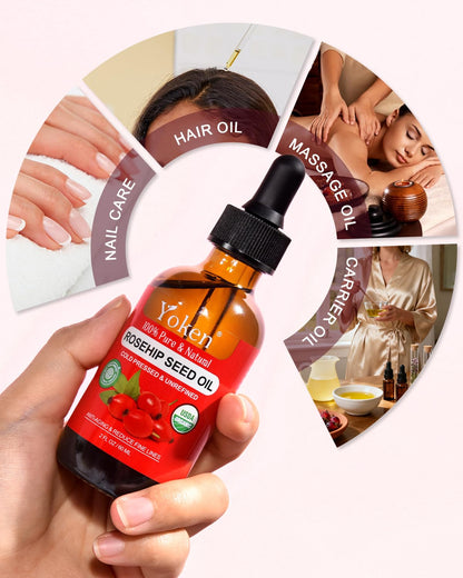 Yoken Organic Rosehip Seed Oil for Face, Pure Natural Cold Pressed, 2oz Yoken