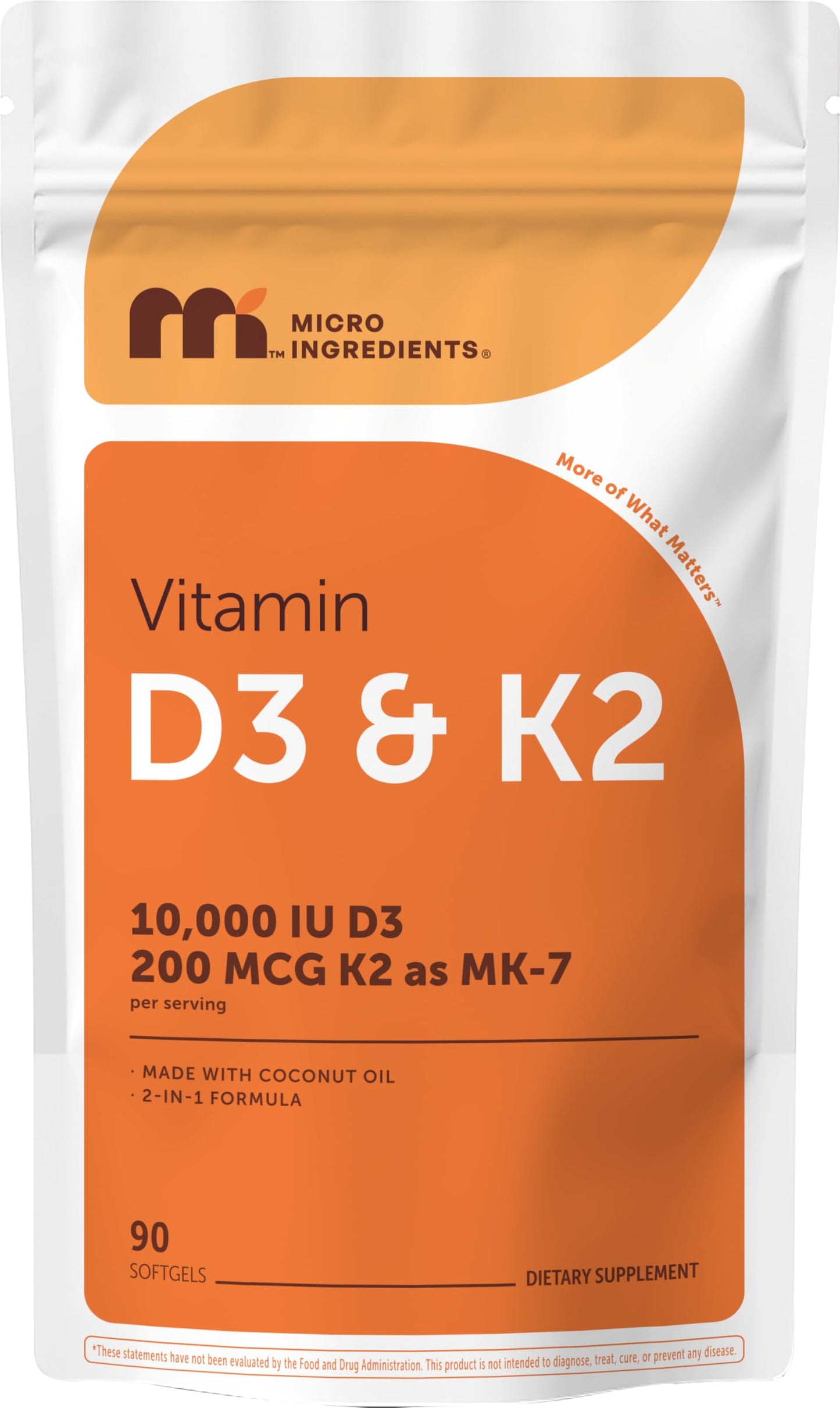 Micro Ingredients Vitamin D3 10,000 IU + K2 MK-7 200 mcg Per Serving, 90 Softgels | Extra Strength* 2-in-1 D3 K2 Supplement Micro Ingredients