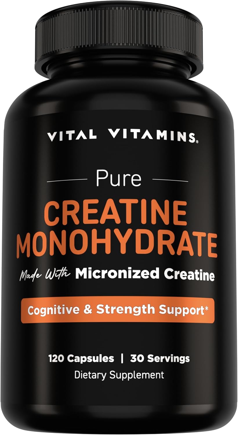 Vital Vitamins Creatine Monohydrate Pills, 3g for Women & Men | Supports Muscle Health, Energy & Cognitive Clarity, Micronized, Easy to Swallow, Non-GMO, 120 Capsules Gsupps Australia