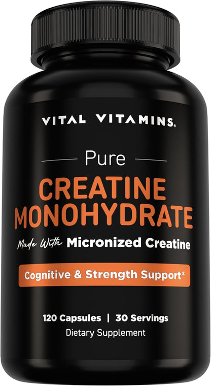 Vital Vitamins Creatine Monohydrate Pills, 3g for Women & Men | Supports Muscle Health, Energy & Cognitive Clarity, Micronized, Easy to Swallow, Non-GMO, 120 Capsules Gsupps Australia
