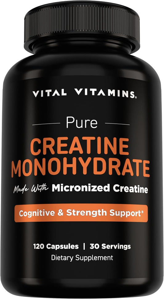 Vital Vitamins Creatine Monohydrate Pills, 3g for Women & Men | Supports Muscle Health, Energy & Cognitive Clarity, Micronized, Easy to Swallow, Non-GMO, 120 Capsules Gsupps Australia