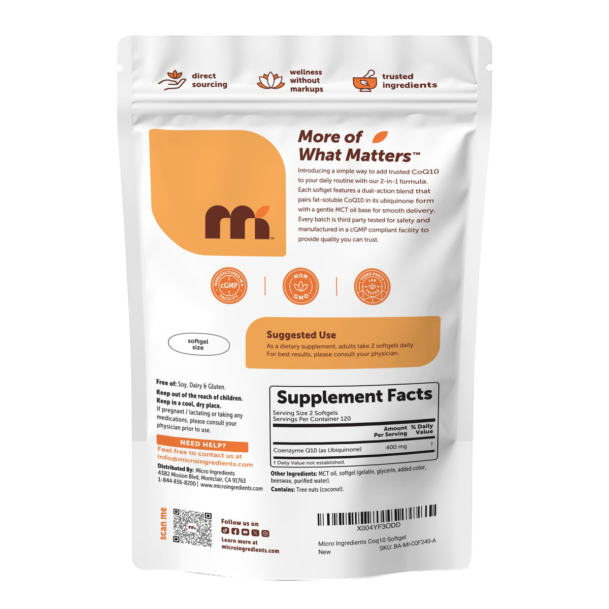 Micro Ingredients CoQ10 400 mg Per Serving, 240 Softgels | Made with Coconut MCT Oil | Coenzyme Q10 (Ubiquinone) | Non-GMO Micro Ingredients